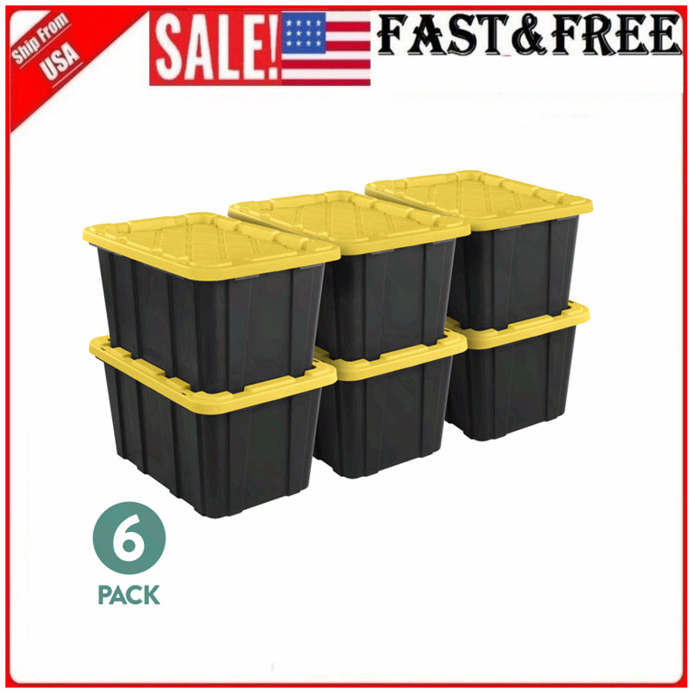 Large Storage Bin, 27 Gallon Durable Plastic Storage Tote with Snap-On Lid 6Pack
