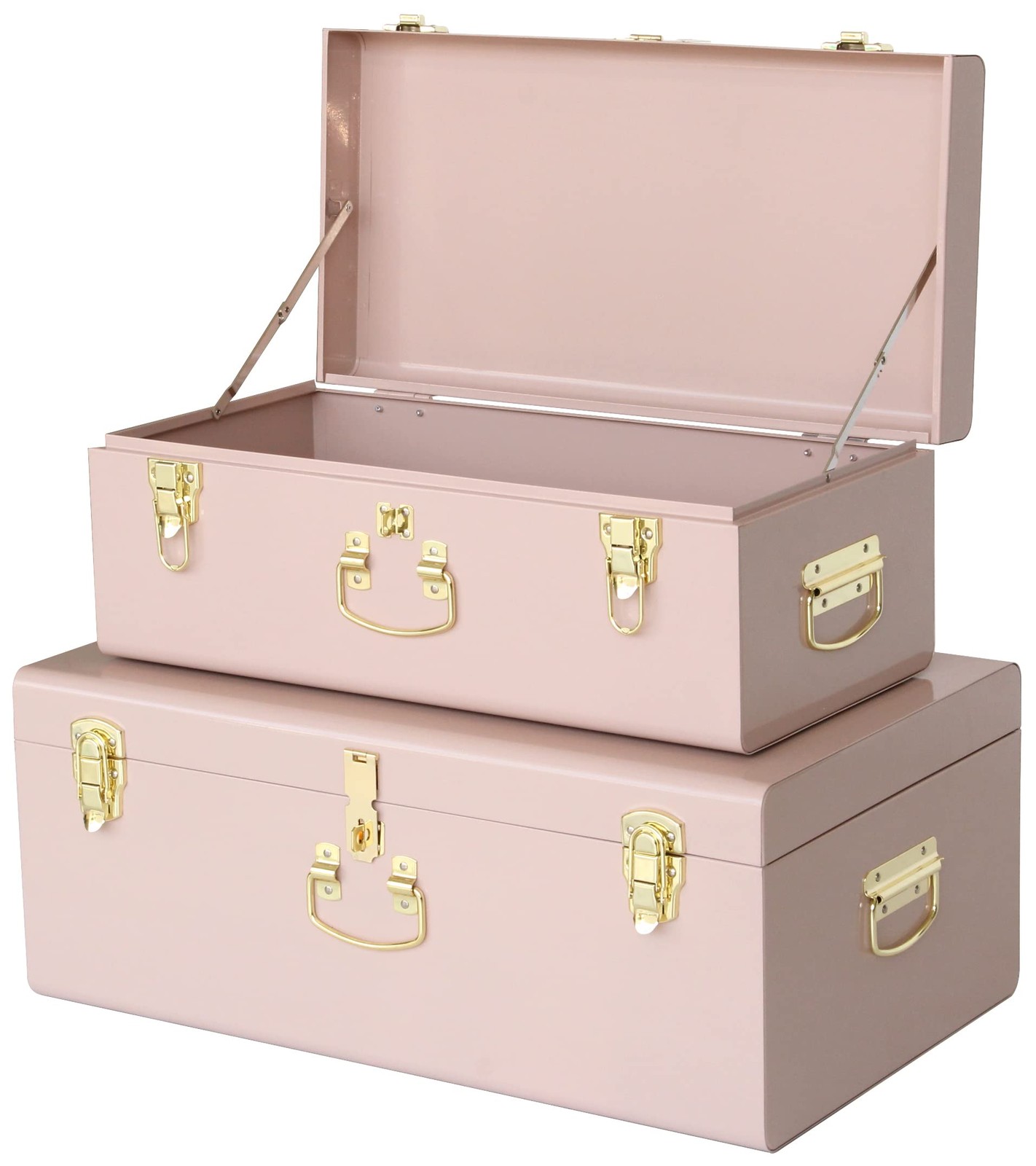 Decorative Metal Box Storage Trunks Set of 2 College Dorm Chest with Handle (...