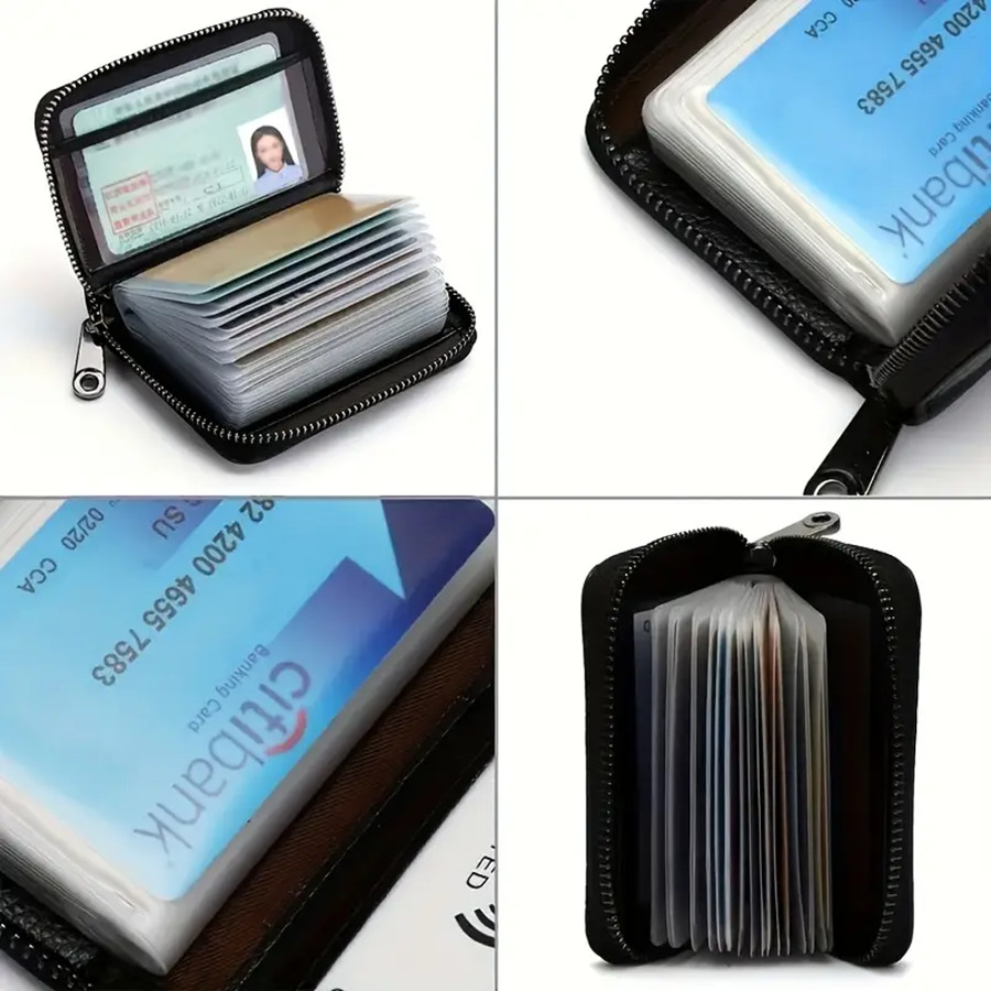 Compact Genuine Leather Zipper Wallet – RFID Blocking Secure Card Organizer