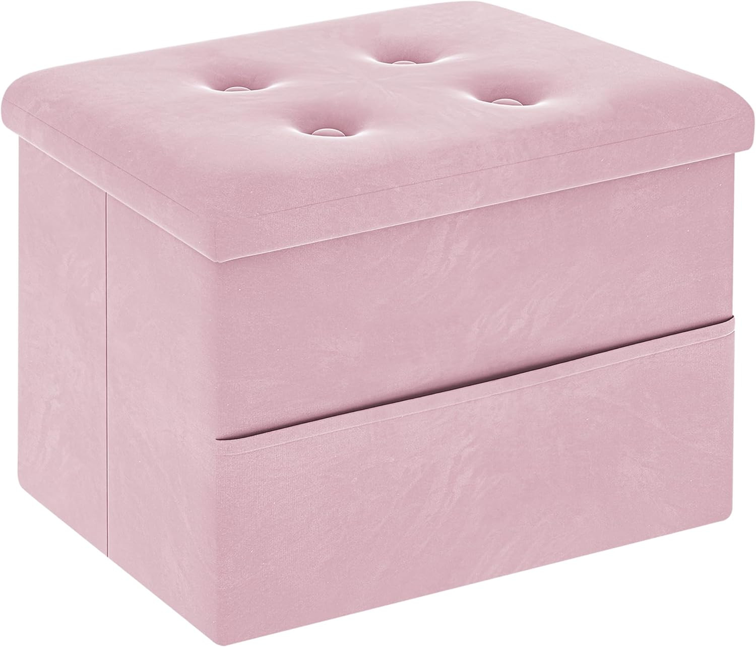 Small Storage Ottoman Foot Rest, Velvet Ottoman with Storage and Side Pocket, Pi