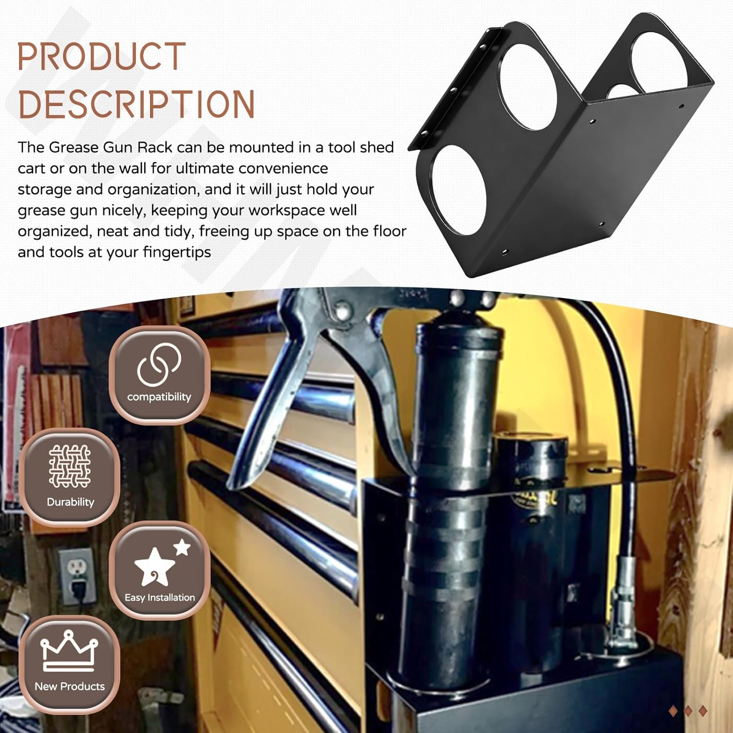 Grease Gun Garage Organizer Wall Mount with Drip Cup