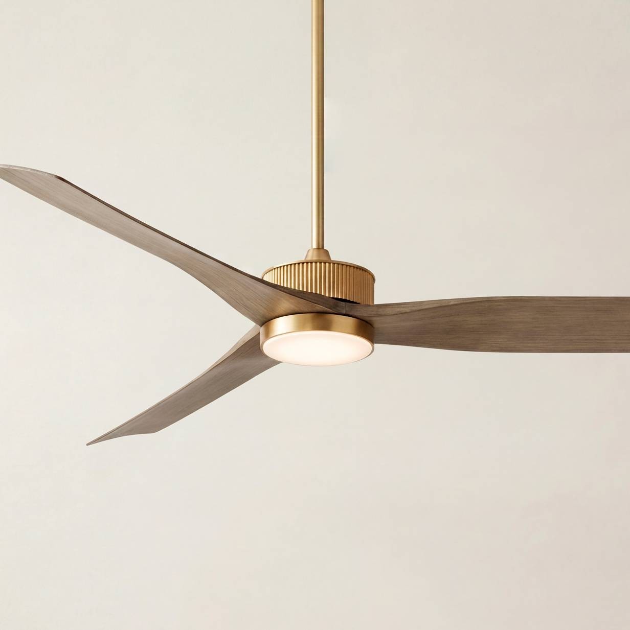 60" Montage Modern Indoor Outdoor Ceiling Fan with LED Light Remote Brass Wood