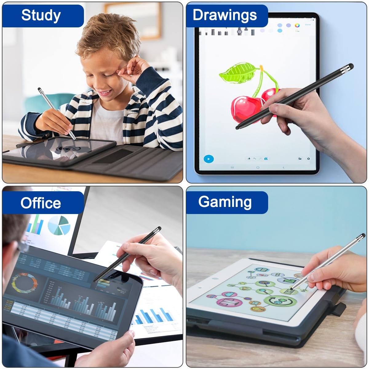 2PCS Stylus Pen Touch Screen Rubber Tip Styluses For iPad Tablet Android Phone