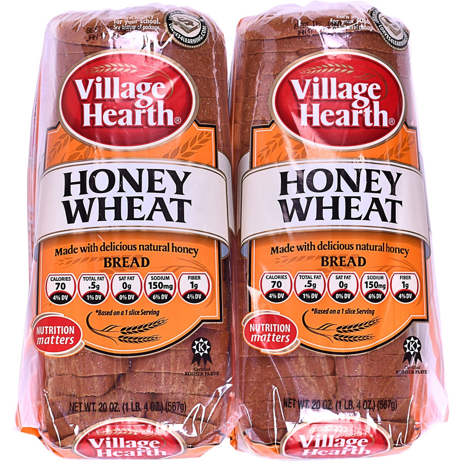 Village Hearth Honey Wheat Bread, 20 oz Loaves, 2-count