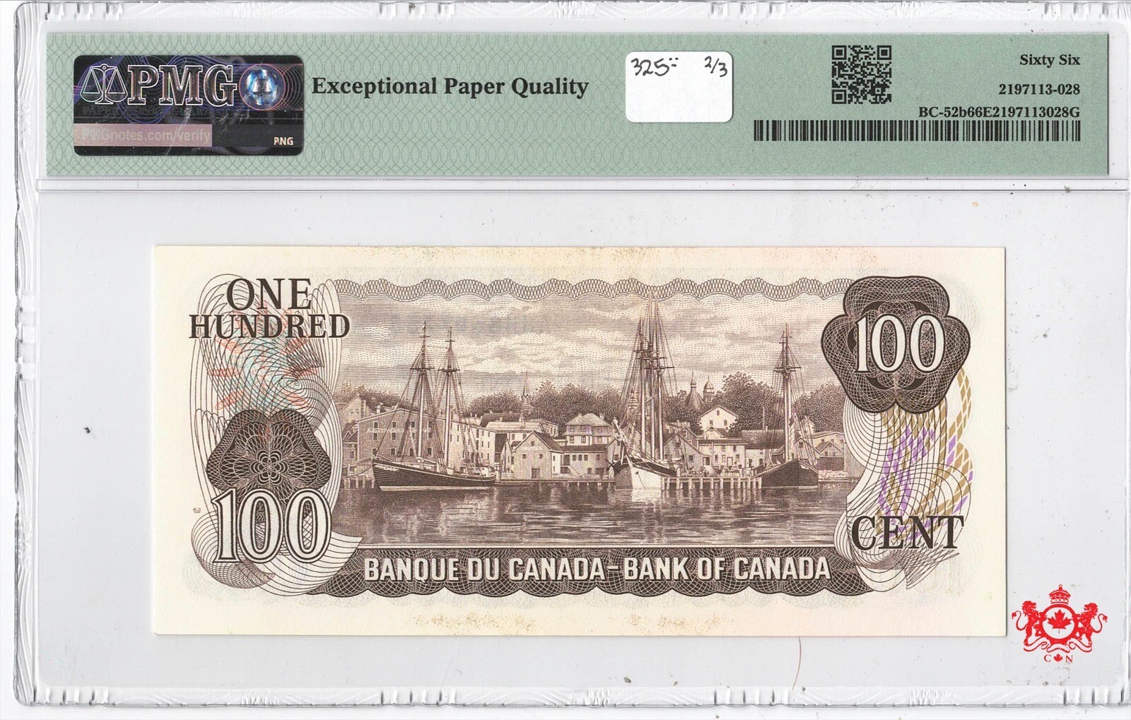 1975 Bank Of Canada $100 Crow/Bouey AJH8647738 - PMG UNC66 -