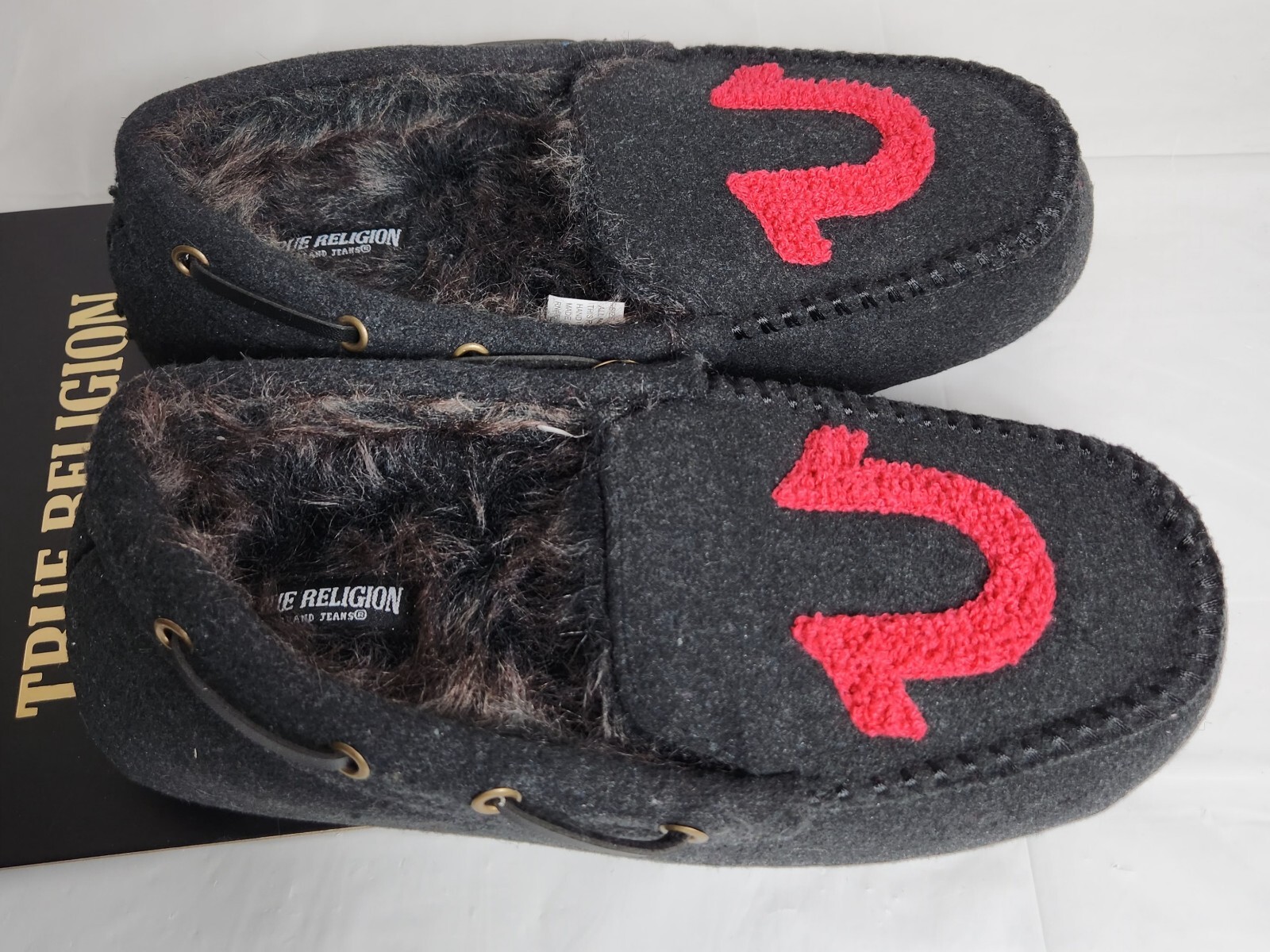 True Religion Moccasins Slippers Men's Size Small 7 - 8 Faux Fur Lined NWT