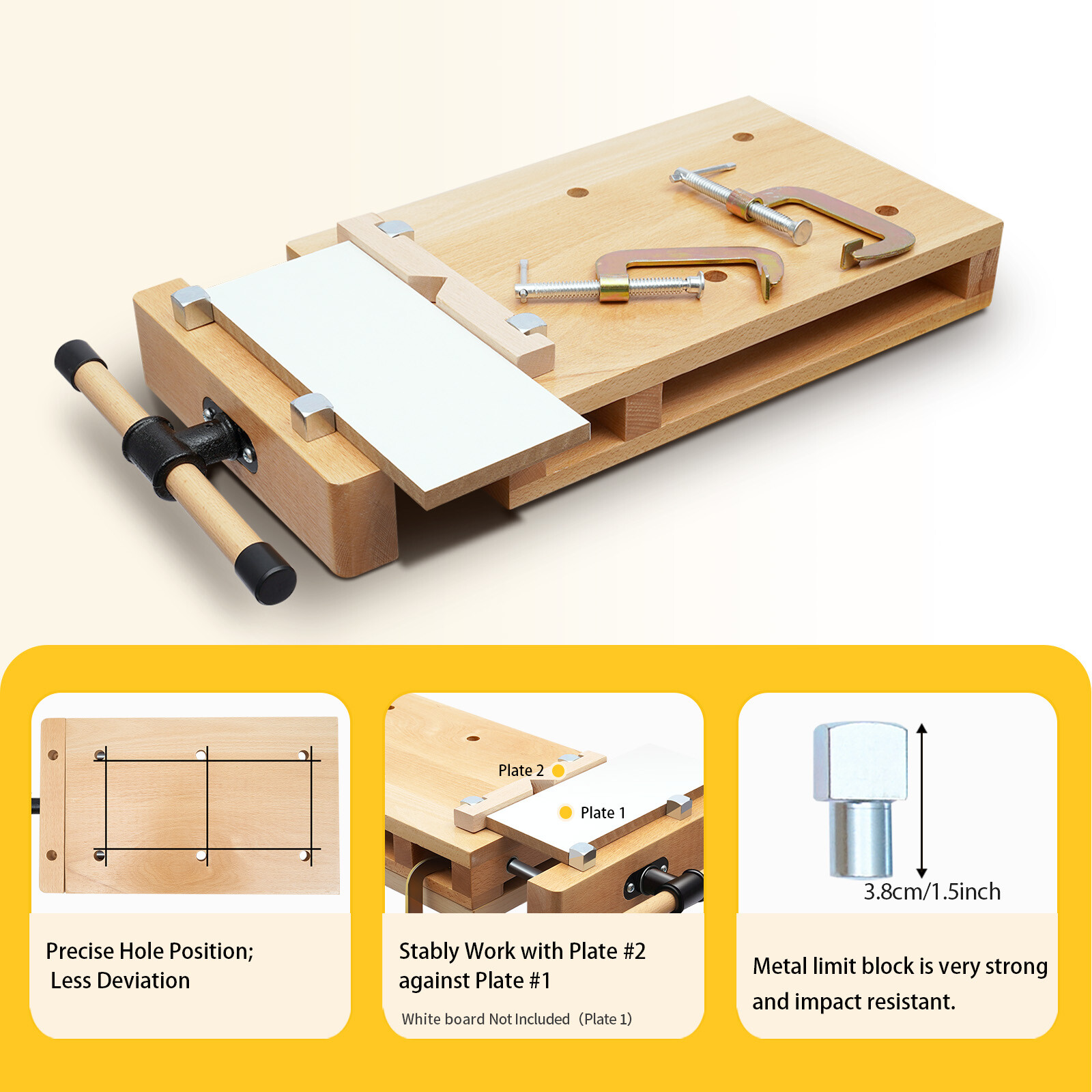 Mobile Workbench, Solid Beech Wood Workbench with 7.87-inch Clamping Range,