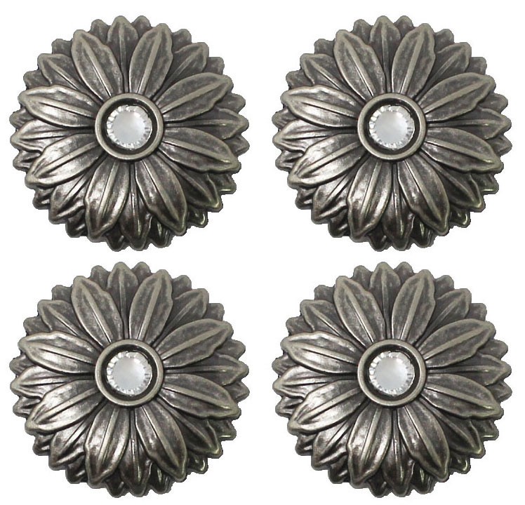 Concho Set of 4 Conchos Western Saddle Tack Engraved Rhinestone 401523