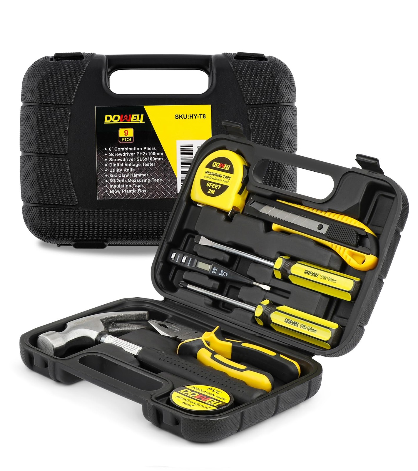 DOWELL Small Homeowner Tool Set 9 Pieces General Household Hand