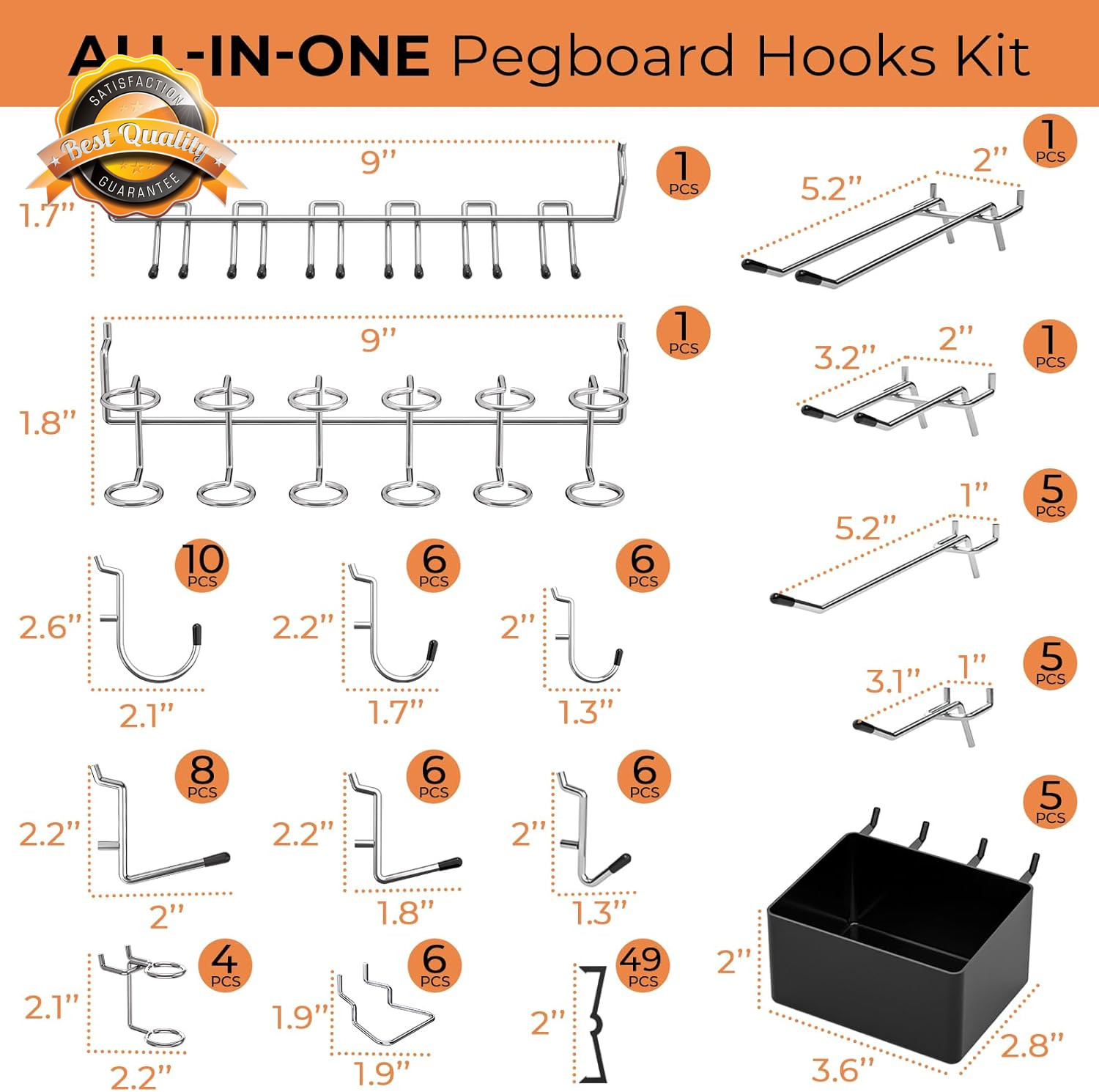 Pegboard Hook Accessories Kit Bins Garage Wall Storage 1/8 1/4in 120Pc