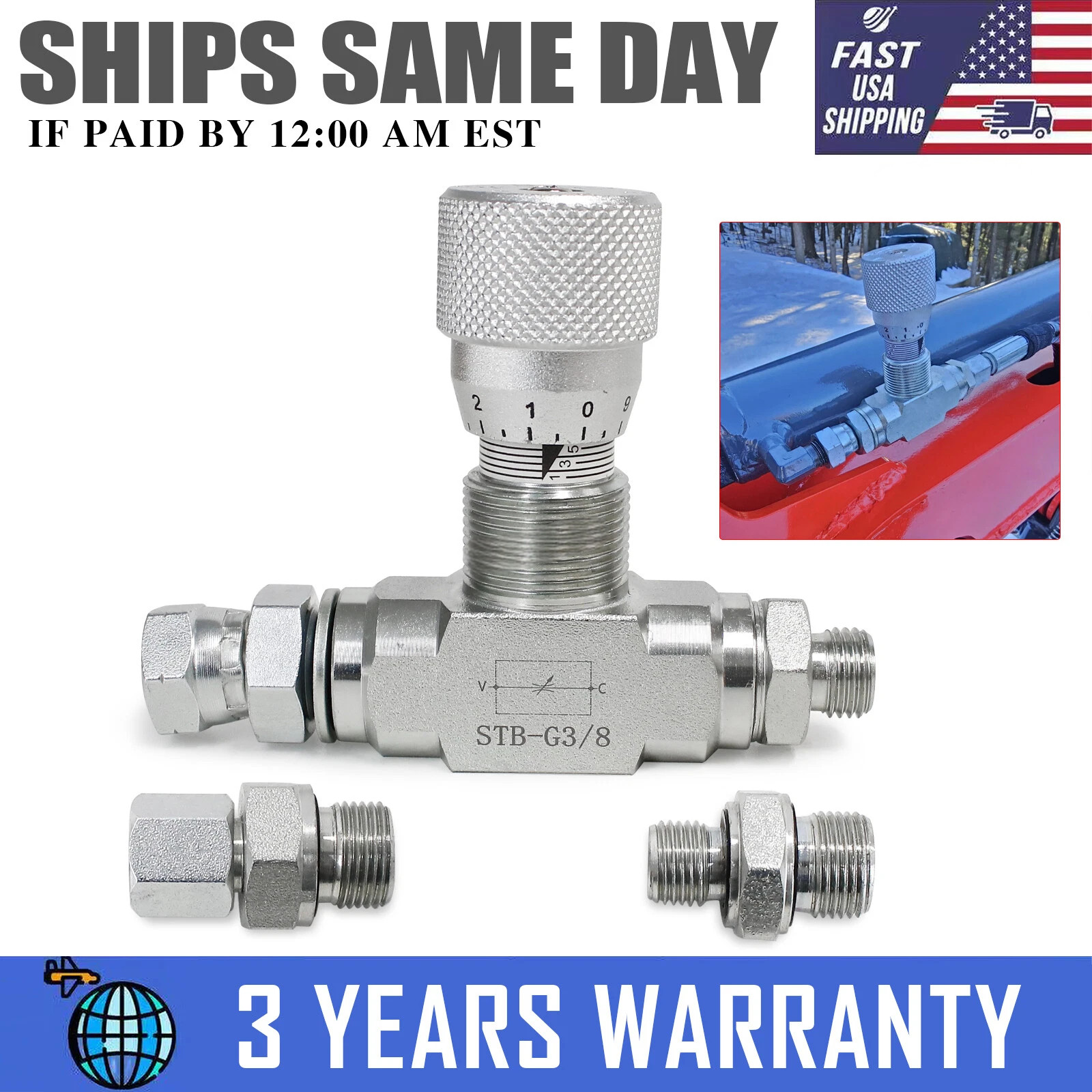 Hydraulic Flow Control Valve - STB-G3/8 - Mini Excavator - AGT - USA-3/8" L08