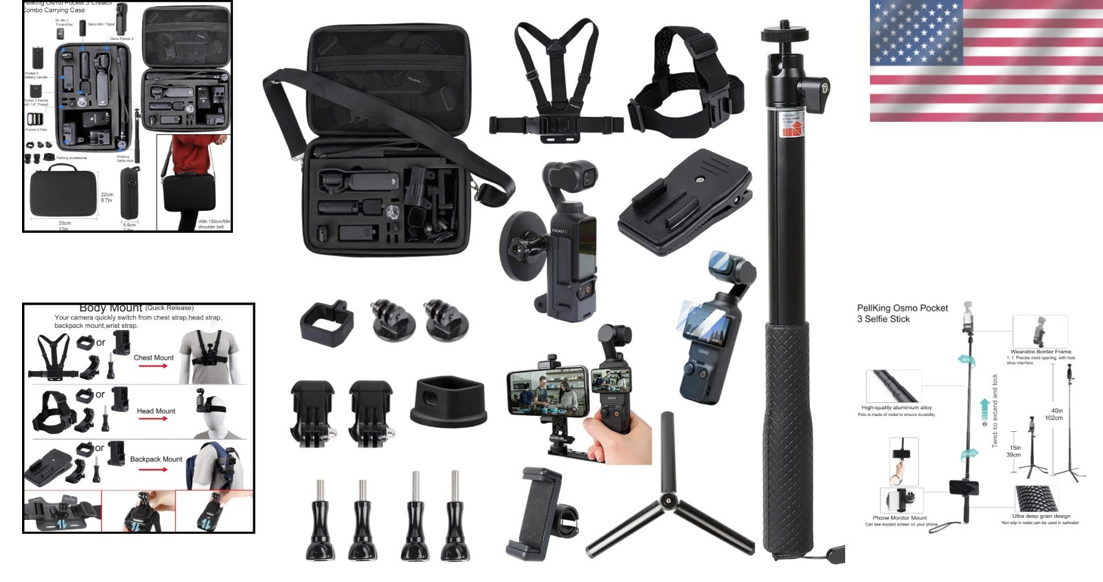OSMO Pocket 3 Bundle - Tripod, Chest Mount, Screen Protector]]