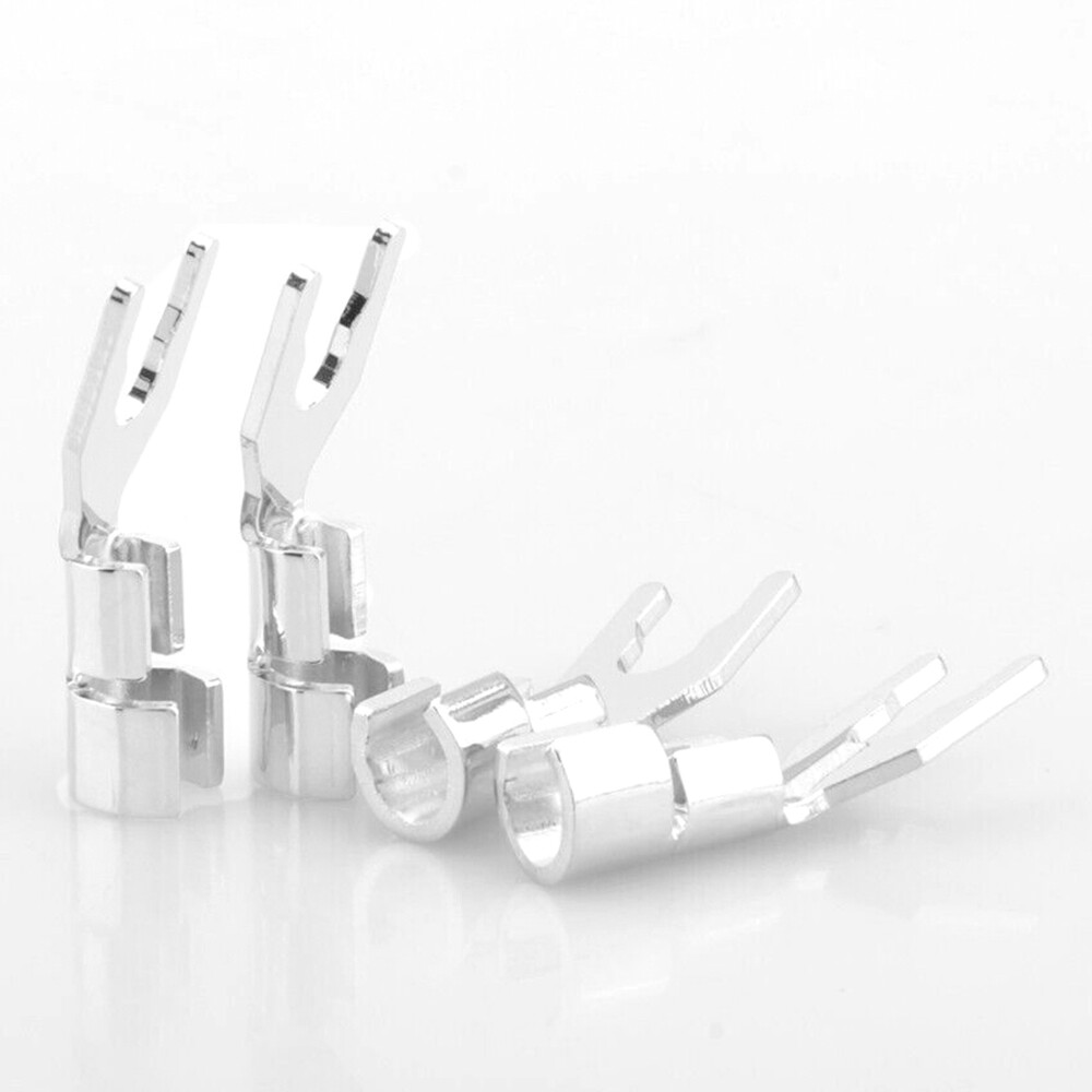 4pcs Pure Copper with Silver Plated Spade Plug HIFI Speaker Cable Terminal 6-8mm