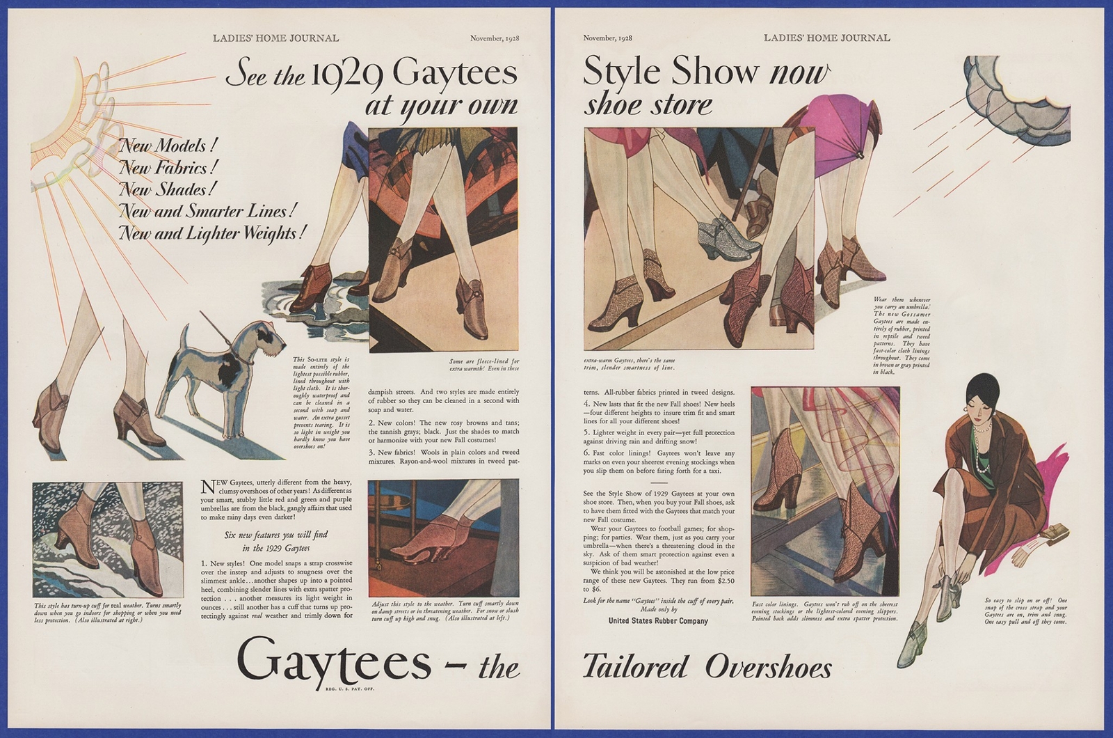 Vintage 1928 GAYTEES Rubber Shoes Boots Women's Fashion Galoshes 20's Print Ad