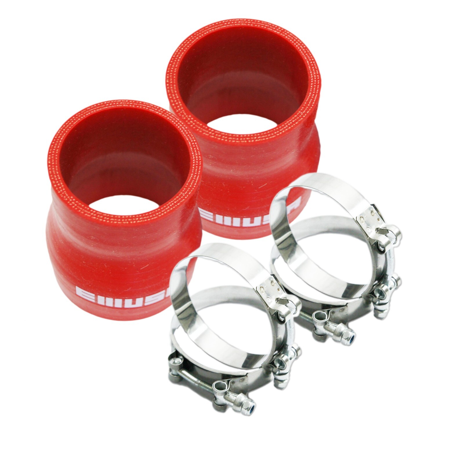 4 PLY Reinforced RED 2xStraight Silicone Hose 2.25" to 2.75" ID w/ 4xSS T Clamps