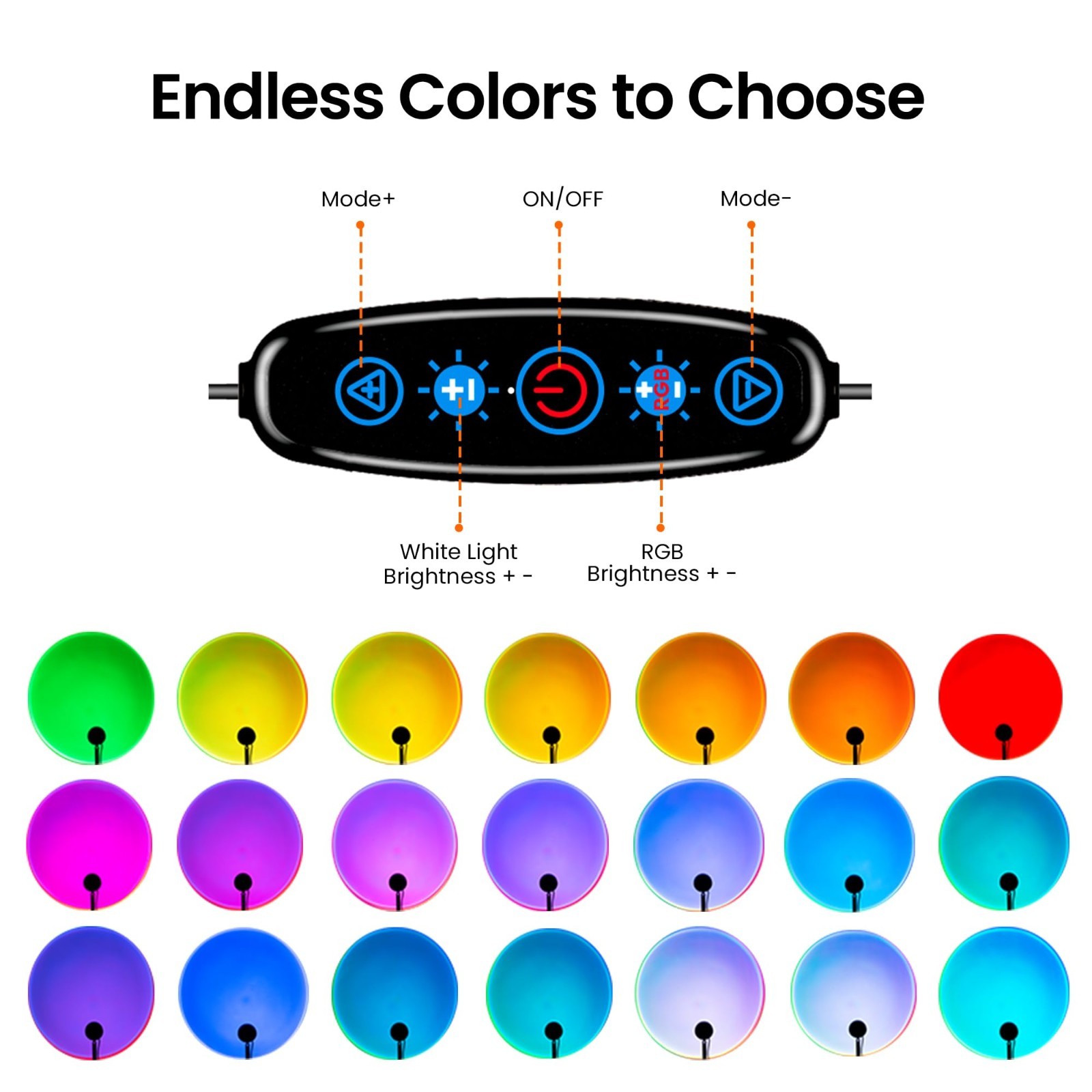 Sunset Projection Lamp - 21 Colors, 180° Rotation, APP & Button Control, Party D
