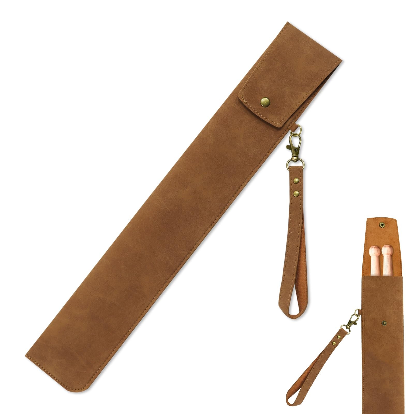 Chris.W Drum Sticks Bag PU Leather, Portable Drumsticks Case with Brown