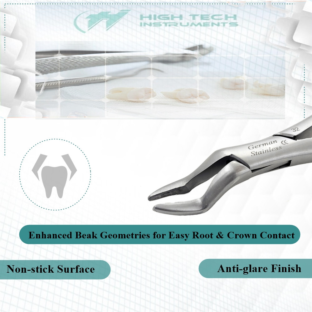 Dental Extracting Forceps #32 For Upper Molar Extraction German Stainless Steel