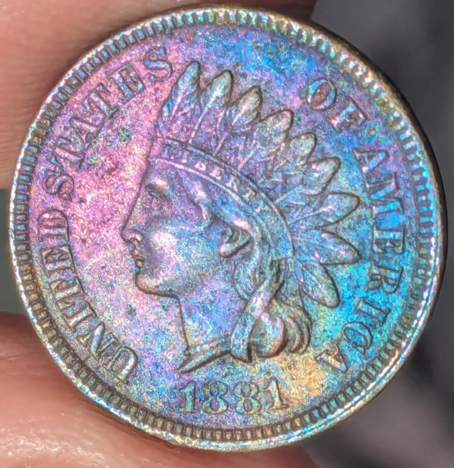 1881 Indian Head Cent Uncirculated Rainbow Colorful Toned