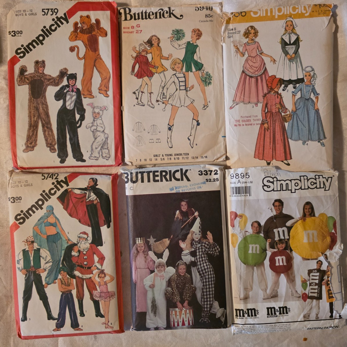 Lot of 6 VTG girls/women's small costume sewing patterns - CUT/UNCHECKED