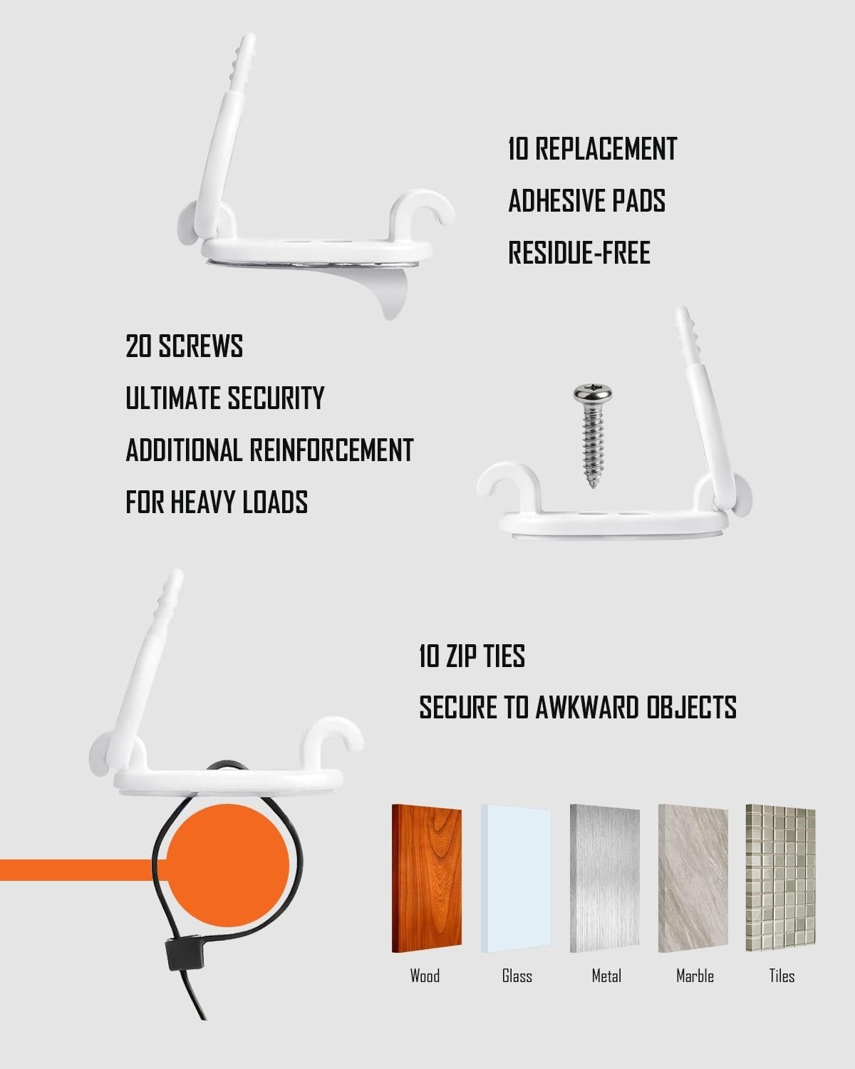 10 Pack Adjustable Cable Clips Self Adhesive Wire Organizer for Home Office