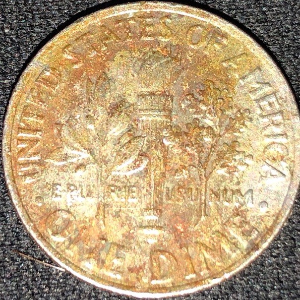 2010 - D Roosevelt Dime Rim Error Color Stained