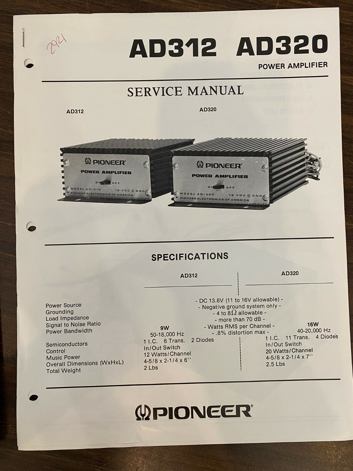 PIONEER AD-312 AD312 AD-320 AD320 Service Manual **ORIGINAL**