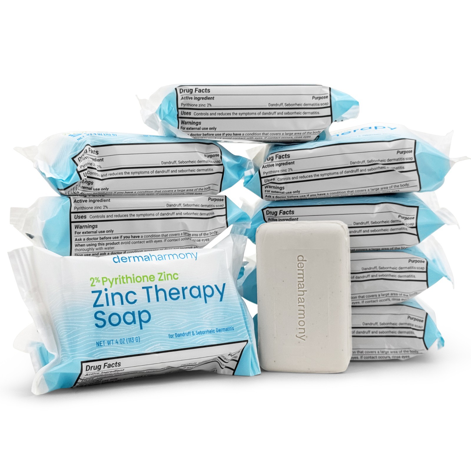 10 Pack - 2% Pyrithione Zinc (ZNP) Bar Soap - DermaHarmony 4 oz (Made in USA)
