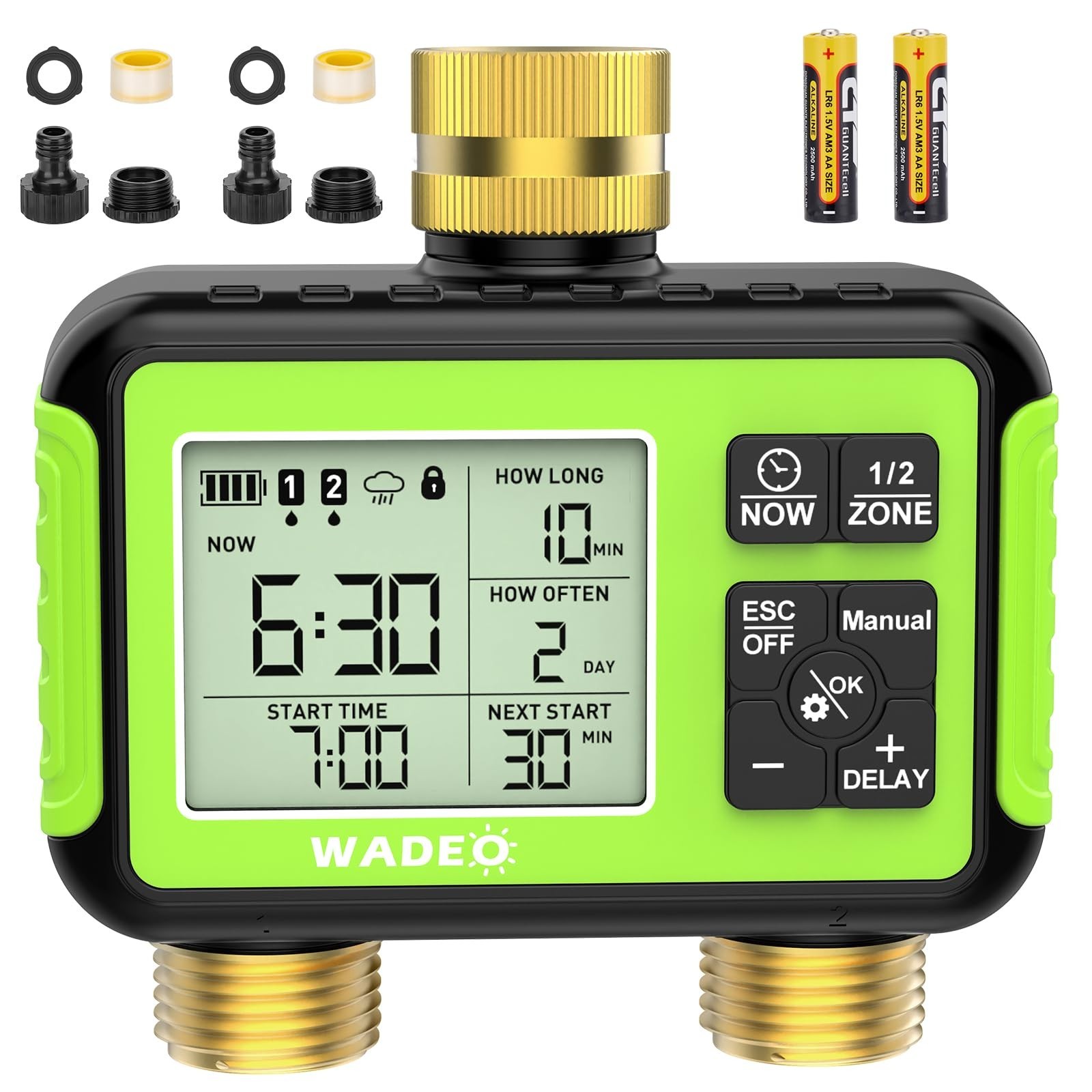 2 Zone Auto Sprinkler Timer with Brass Inlet Outlet for Garden Hose