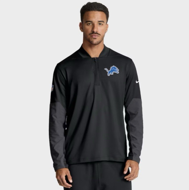 Detroit Lions Nike 2025 Sideline Dri-FIT Half-Zip Pullover - Black