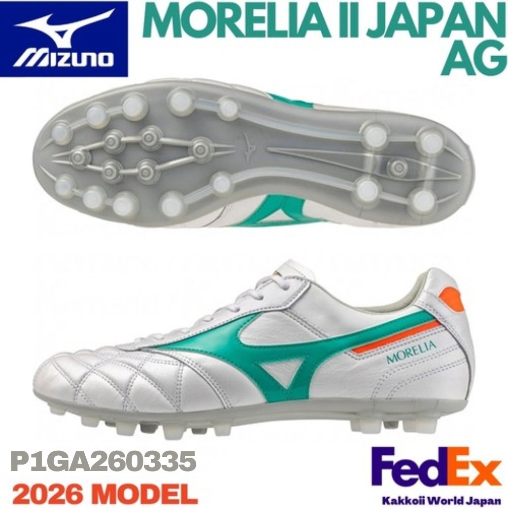 MIZUNO Soccer Cleats MORELIA 2 JAPAN AG Super White Pearl/Green  P1GA260335 2026
