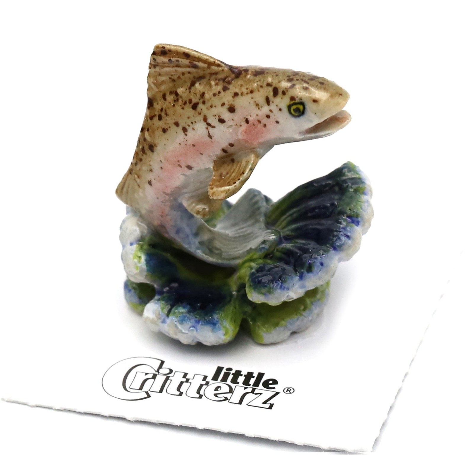 Little Critterz - Trout Fish "Angler" Home Decor - Miniature Porcelain Figurine