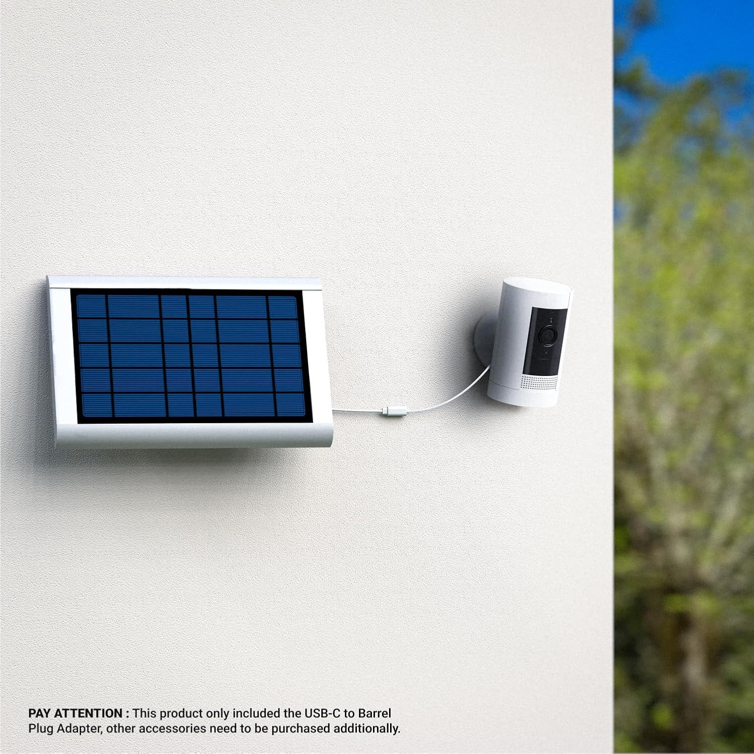 Ring USB-C to Barrel Plug Adapter for Solar Panels and white