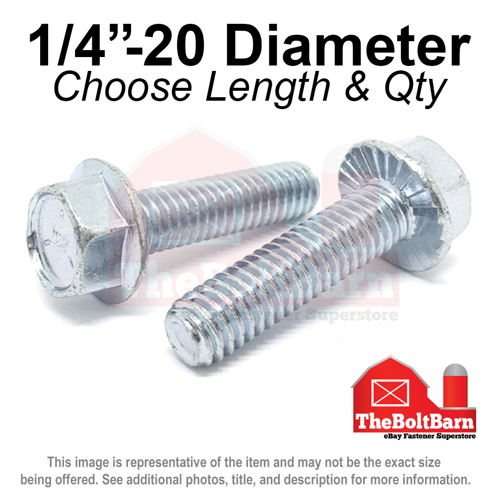 1/4"-20 Grade 5 Serrated Hex Flange Screws Frame Bolts Zinc (Pick Length & Qty)