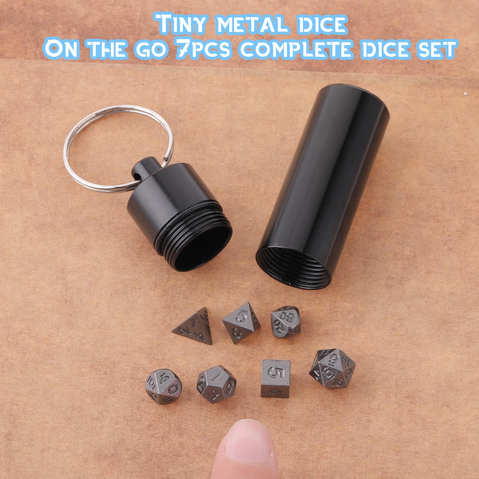 Grevosea 7 Pcs Mini Dice Set, DND Dice Metal Micro Miniature Dice with EDC Ke...
