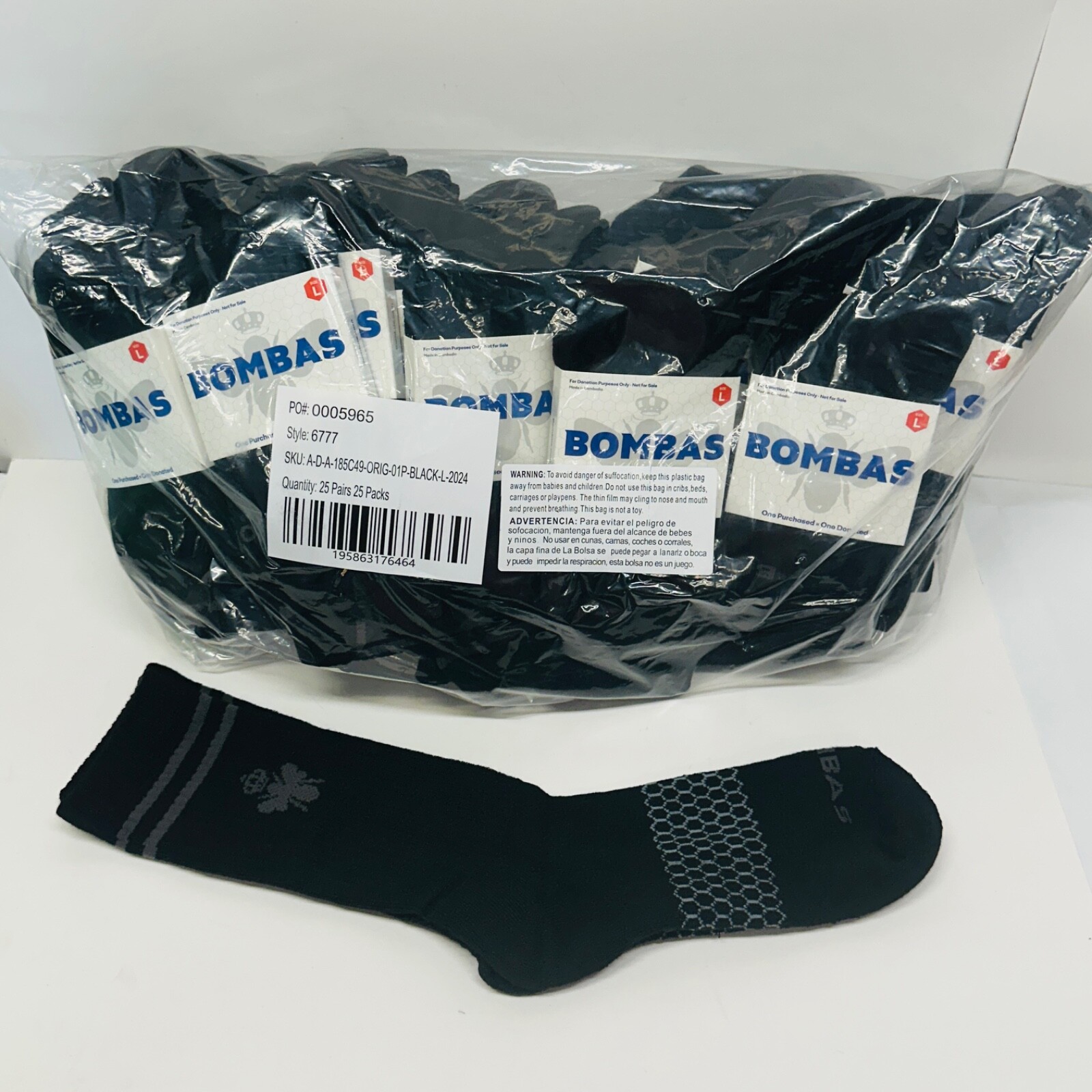 25 Bombas CREW Calf Socks  - Black - Honeycomb Arch Size L ( Men's 10-13) NEW