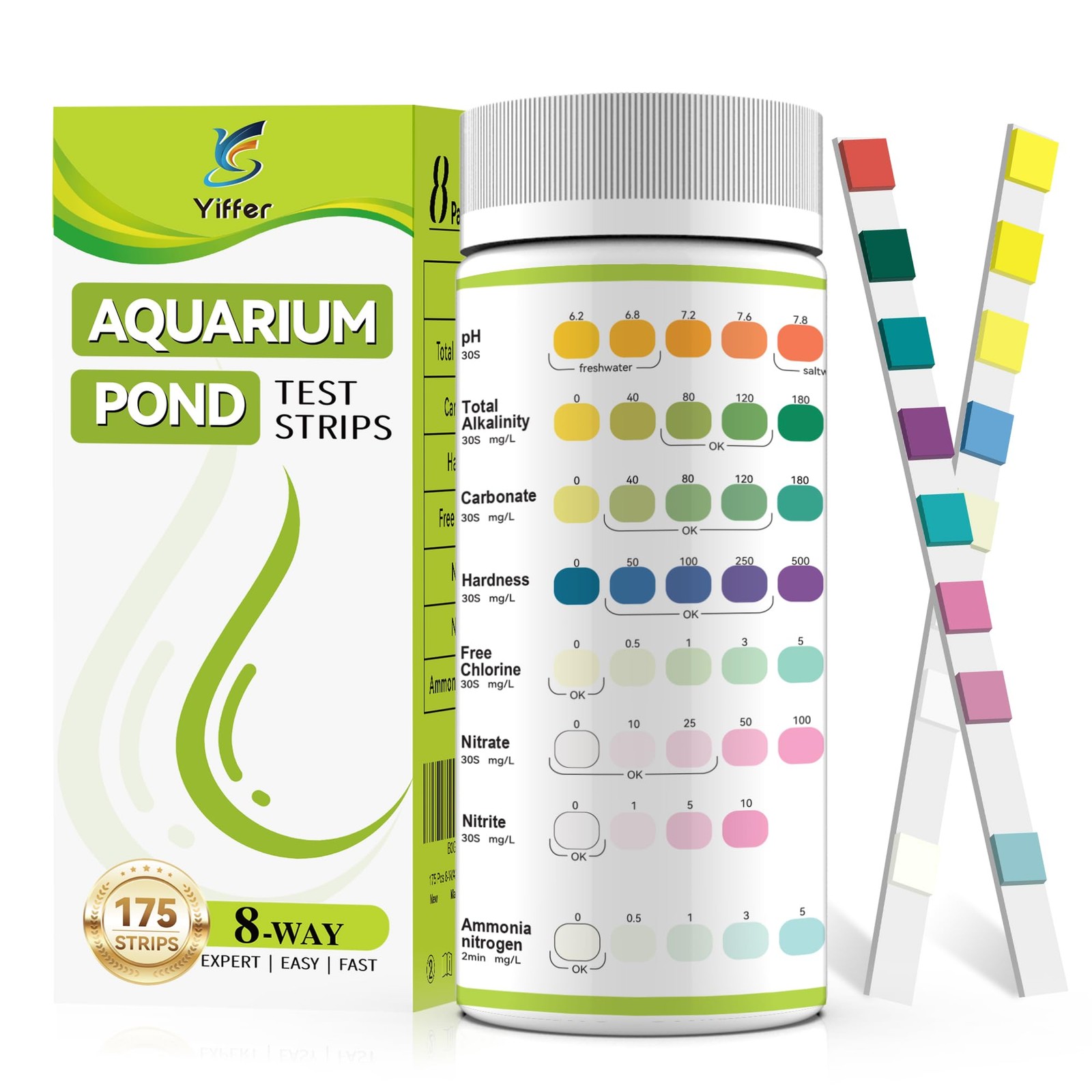 175-Count 8-Way Aquarium Test Strips with Ammonia-Accurate Test Ammonia,pH, T...