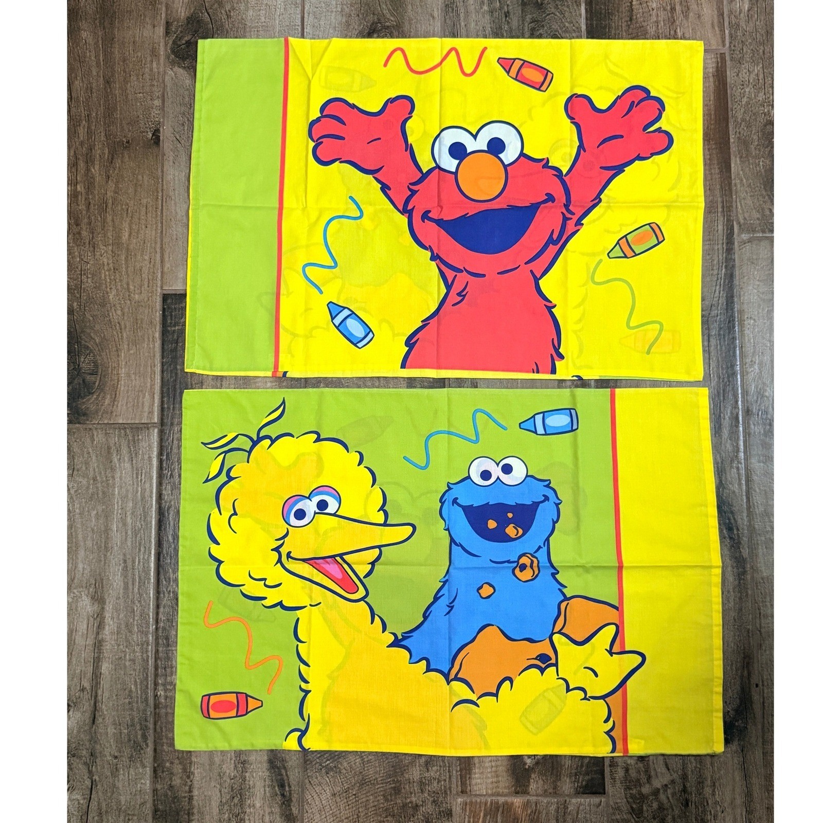 Vintage Sesame Street Elmo Big Bird Cookie Monster Pillowcase Set(2),Yellow