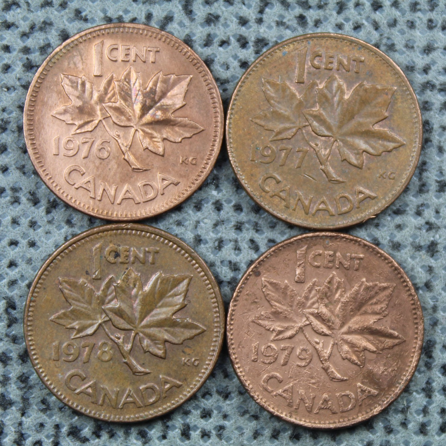 1 Cent Canada x4 1976 '77 '78  '79 Maple Twig Leaf Elizabeth II Bronze ø 19mm
