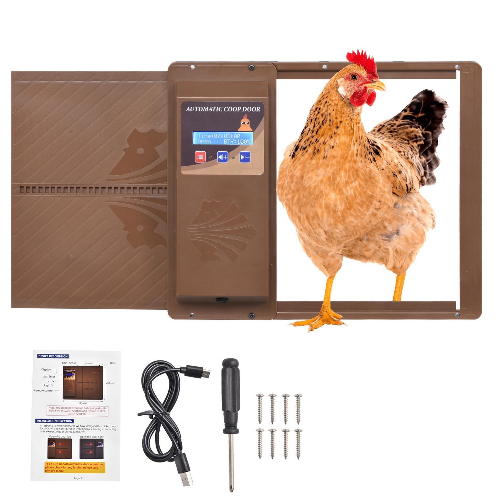 Large Automatic Chicken Coop Door Battery Operated with Timer & LCD Screen