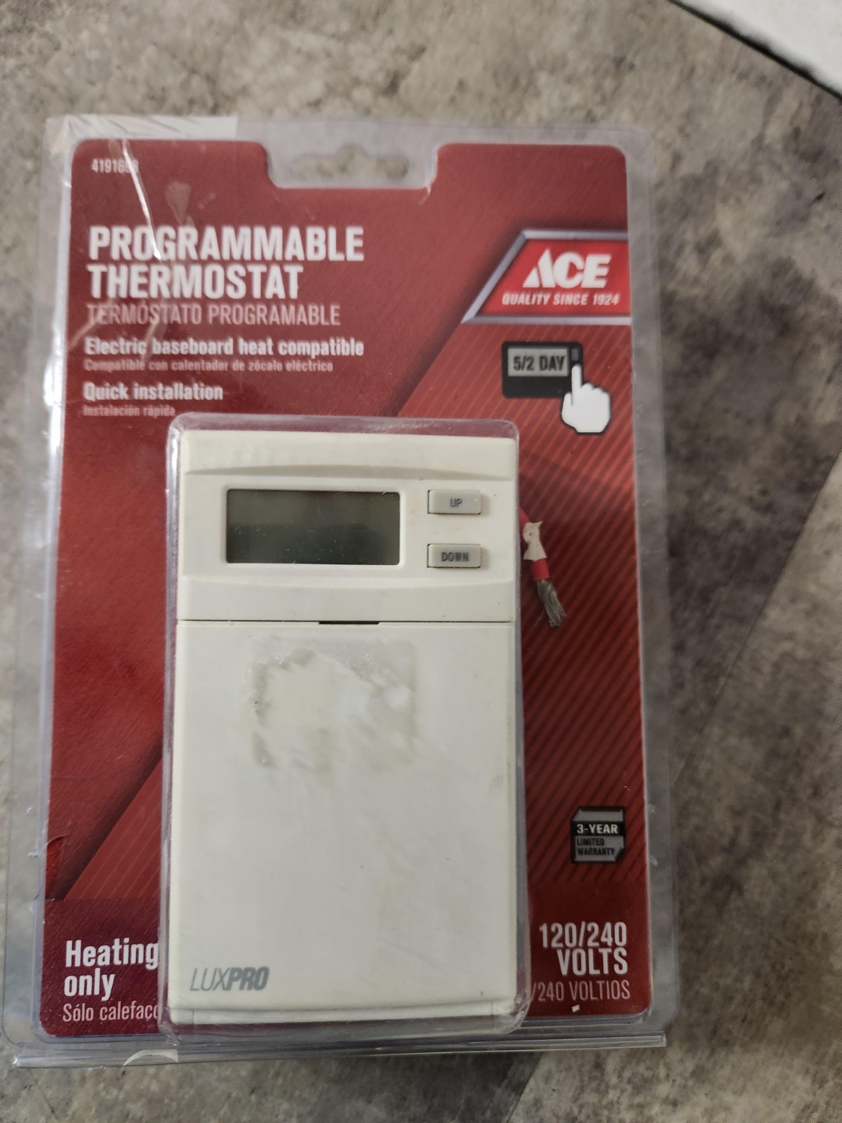 ACE Programmable Thermostat 4191698 Universal Line Voltage Heat Only New Sealed