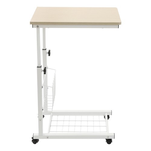 Height Adjustable Side Table With Wheels 2 Tier C Shaped Mobile Standalone Table
