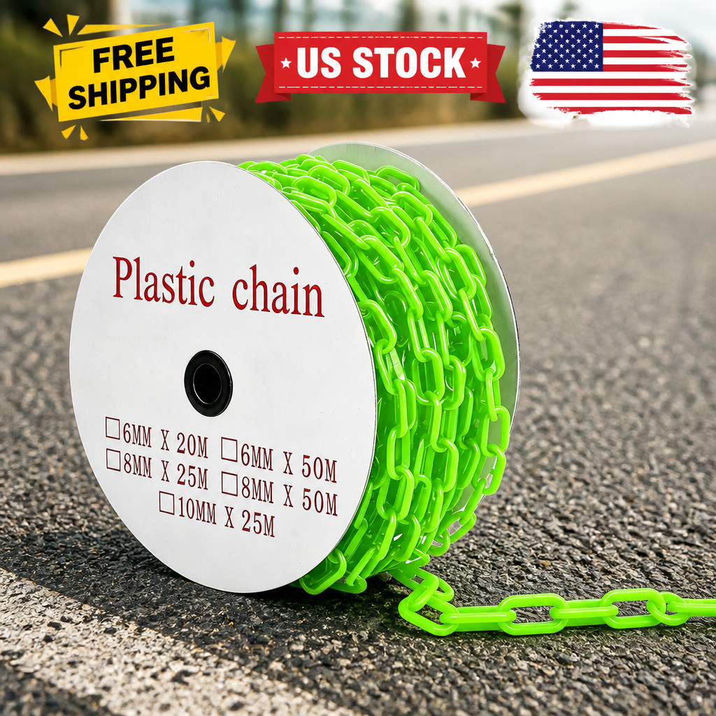 240FT Plastic Chain Links, 6MM Thick Plastic Barrier Chain with 50 S Hooks, Plas