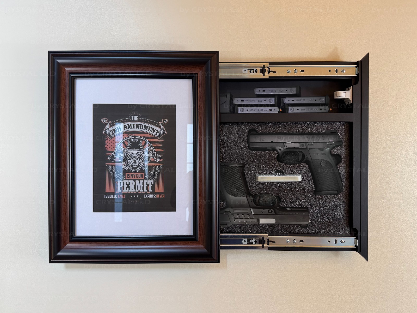 Gun Storage Picture Frame with Lock | Hidden Gun Concealment  19" x 16" / Brown