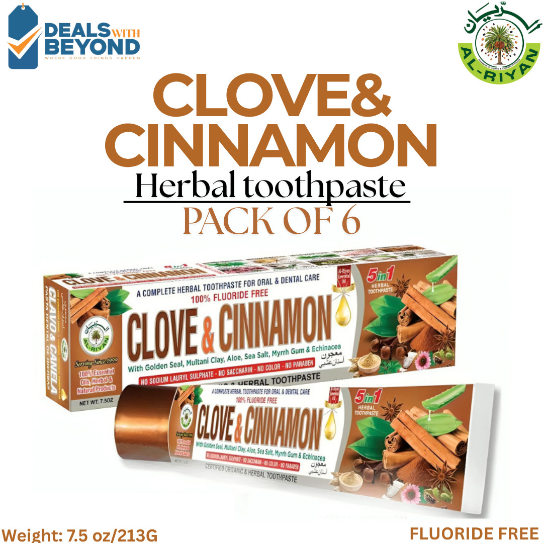 Organic Clove & Cinnamon Herbal Toothpaste Al Riyan-5 In 1-Fluoride free, 6-pack