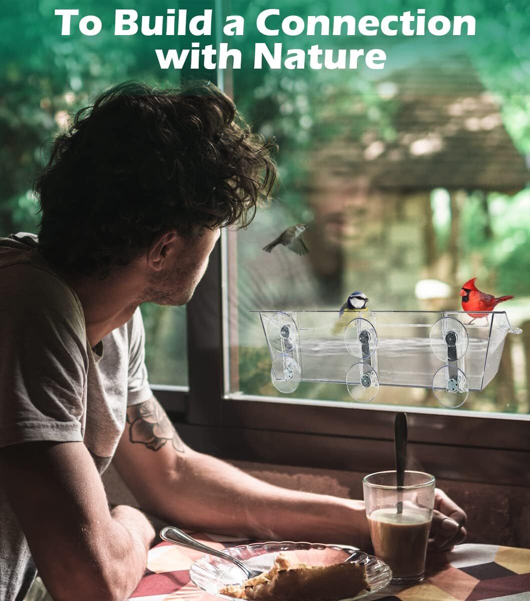 Clear Bird Bath Feeder for Outside Window Glass, Transparent