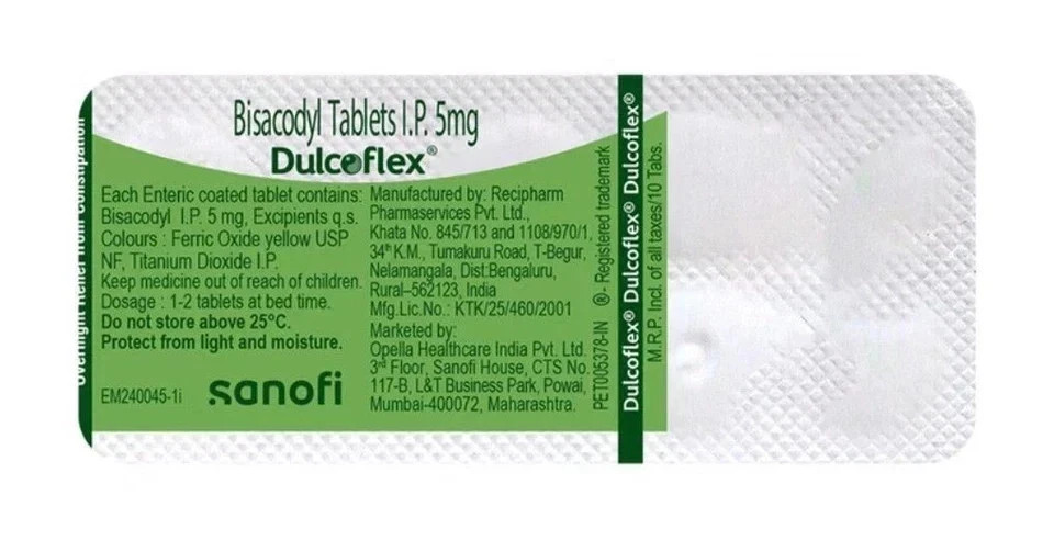 10 x 10 (100 Tablets) DULCOFLEX TWELVE PLUS 5MG GASTRO RESISTANT TABLETS W/O BOX
