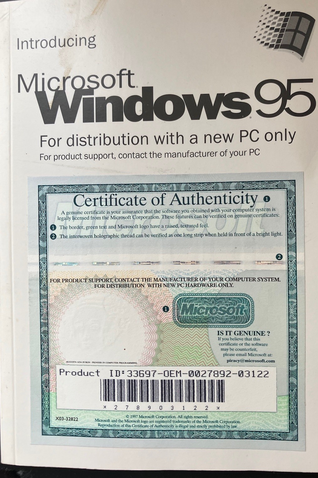 Vintage Microsoft Windows 95 Manual Introducing Guide COA Sealed New Old Stock