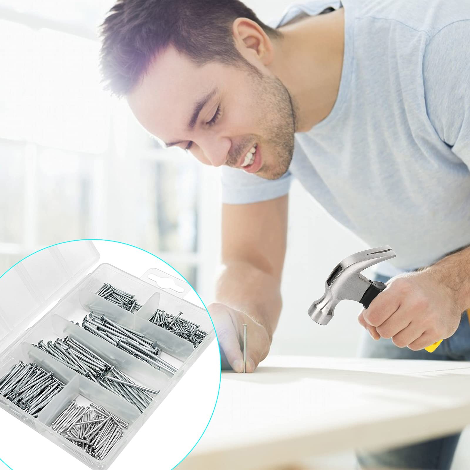 376pcs Hardware Nails Assortment Kit with 8oz Small Claw Hammer, Mini Hammer ...
