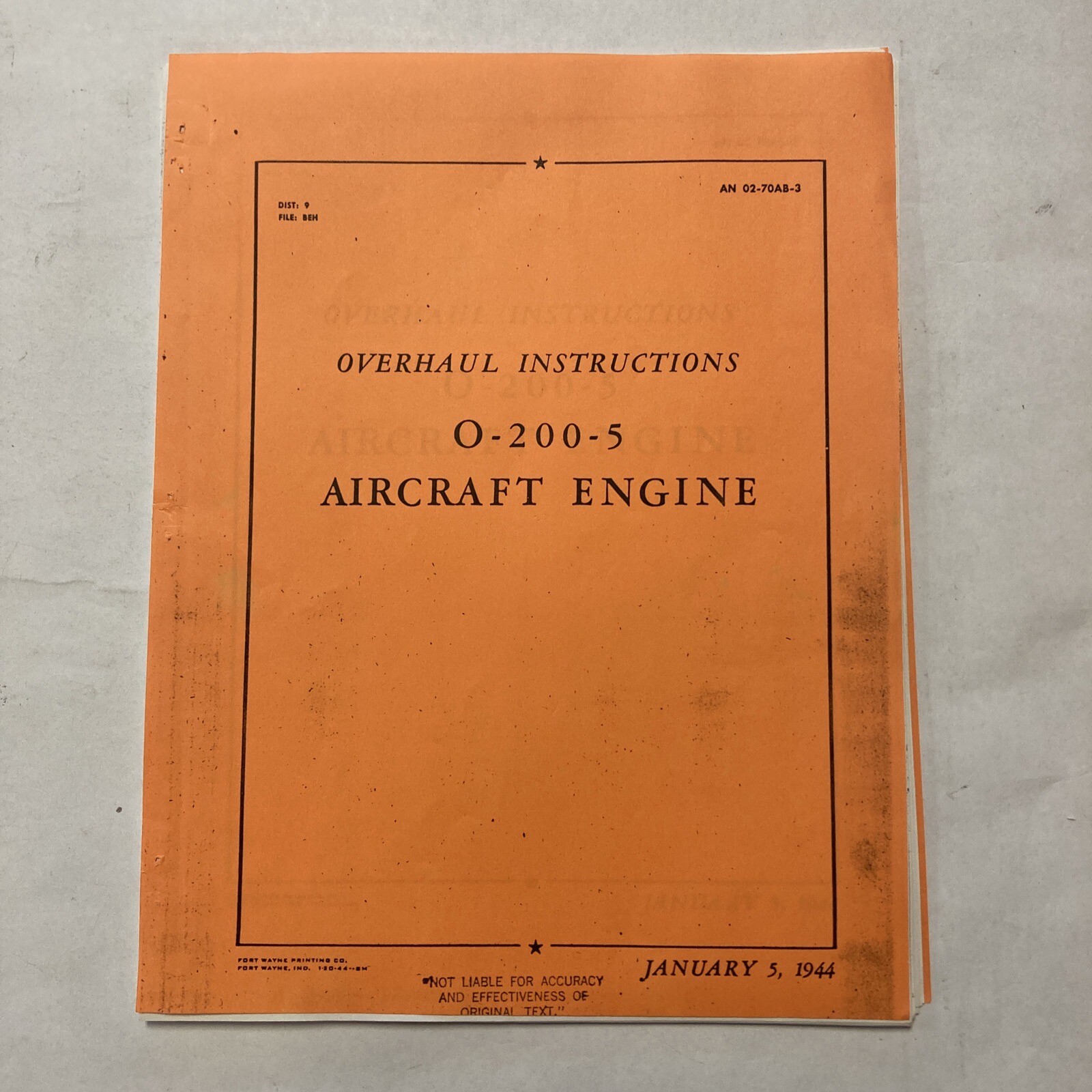 Air-cooled Motors Corp. O-200-5 Aircraft Engines Overhaul Instructions Manual